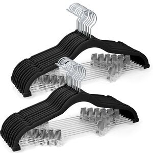 20 Pack Black Velvet Hangers with Adjustable Clips